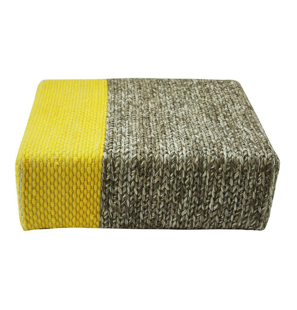 Ira - Handmade Wool Braided Square Pouf | Natural/Vibrant Yellow | 90x90x30cm