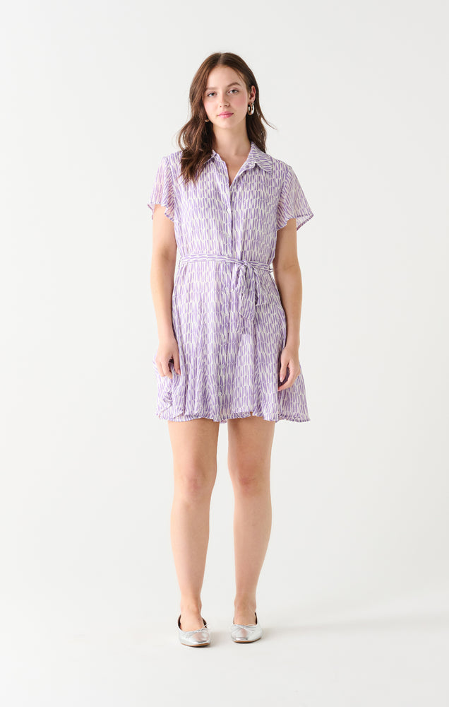 
                  
                    Dex-2322518-Belted Mini Shirt Dress-Lavender Geo
                  
                