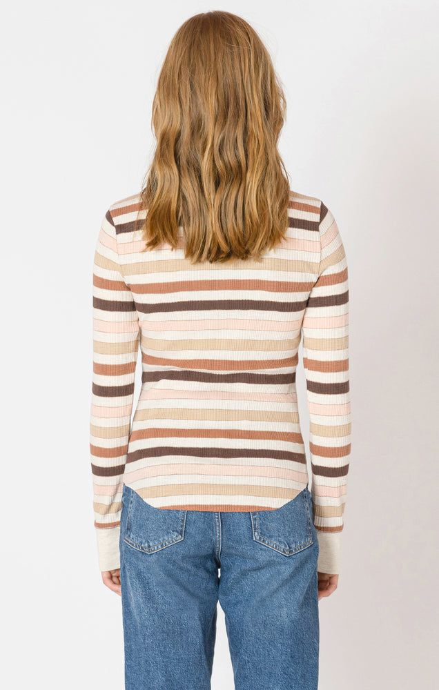 RIBBED CREWNECK TEE - CHESNUT PINK STRIPE - Dex - Women