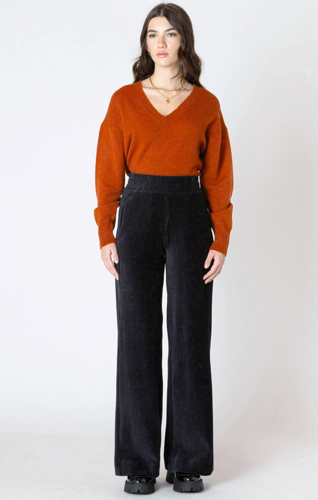 WIDE LEG CORDUROY PANTS - BLACK - Dex - Women