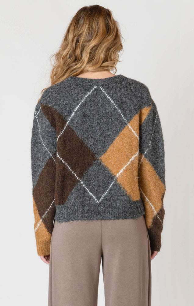 V NECK PATTERNED SWEATER - NEUTRAL ARGYLE - Room 34 - Women