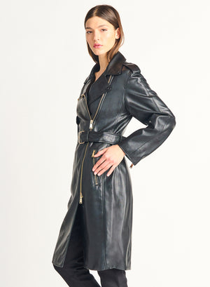 
                  
                    FAUX LEATHER MOTO TRENCH COAT
                  
                