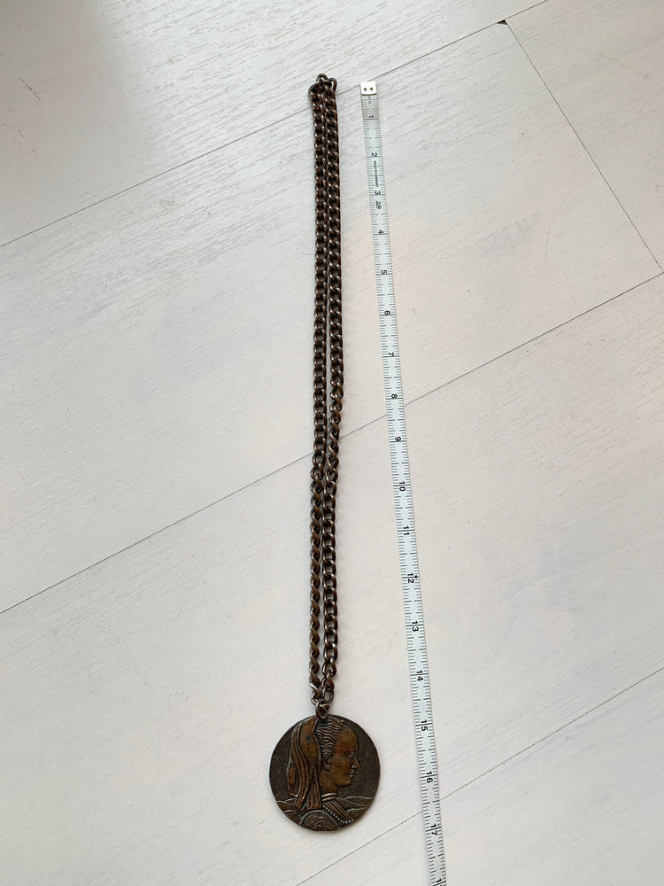 
                  
                    Oversized 1960's Brutalist Medallion Necklace Bronze/Brass
                  
                