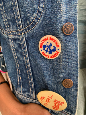 
                  
                    70s/80s Vintage Denim Vest with Vintage Pins
                  
                