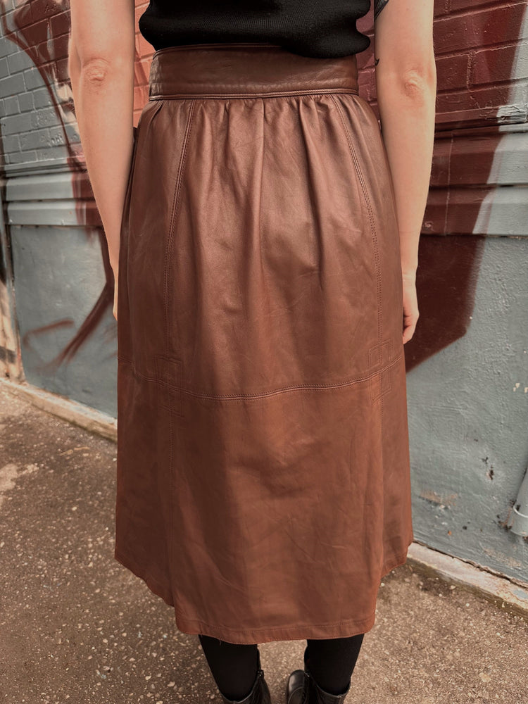 
                  
                    Vintage 1980s Escada Brown Leather Skirt Made in Germany
                  
                