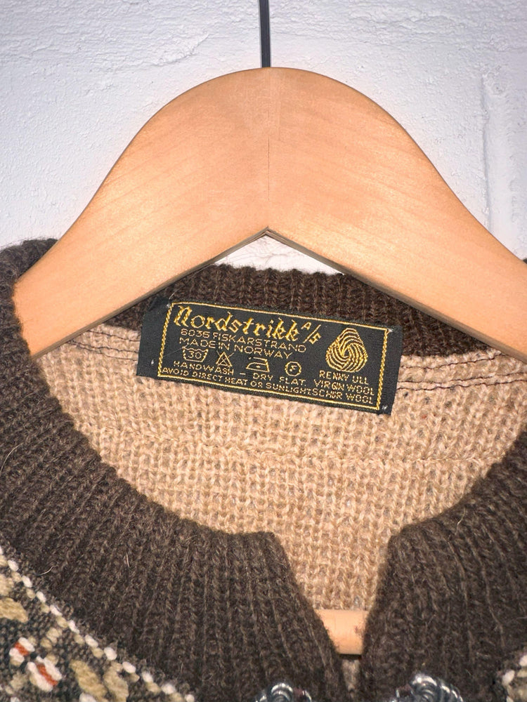 Classic Vintage Nordstrikk Wool Fair Isle Cardigan Sweater in Brown